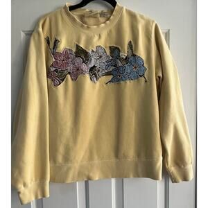 Upcycled Floral crewneck, reworked tapestry and sweatshirt Pale Yellow Med